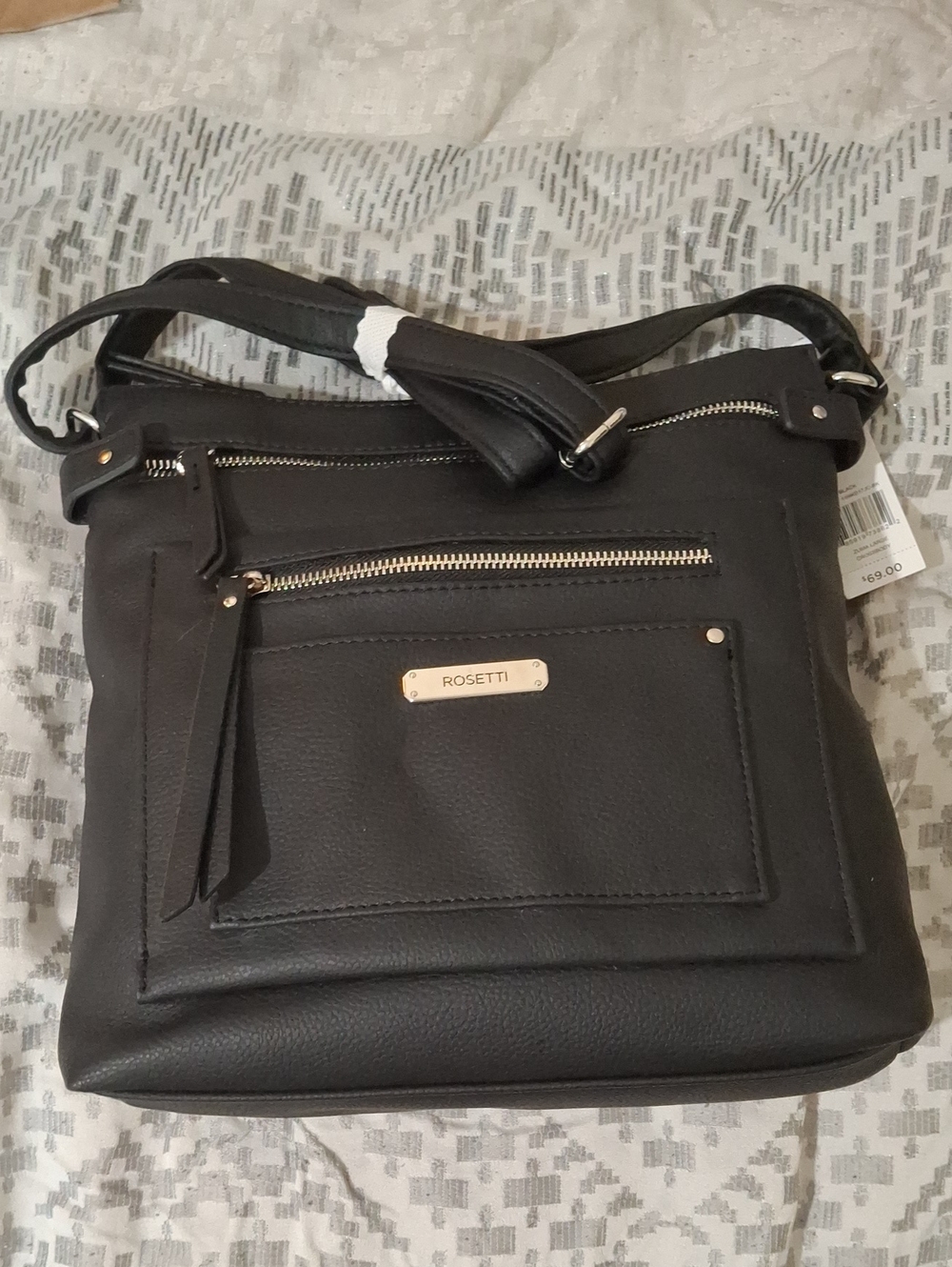 Rosetti Black Crossbody with Sliver Tone  Hardware